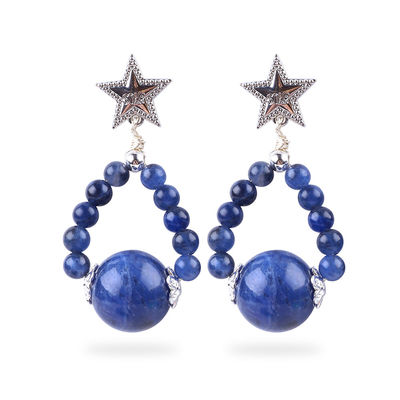 Earrings Batu Kristal Kerajinan Tangan Sodalite Batu Permata Berkuah Bintang Amulets Pendant Earrings