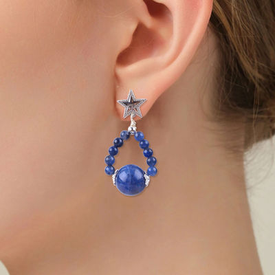 Earrings Batu Kristal Kerajinan Tangan Sodalite Batu Permata Berkuah Bintang Amulets Pendant Earrings