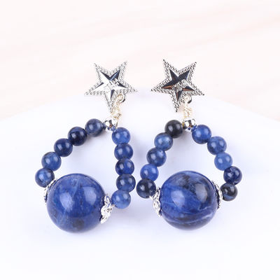Earrings Batu Kristal Kerajinan Tangan Sodalite Batu Permata Berkuah Bintang Amulets Pendant Earrings