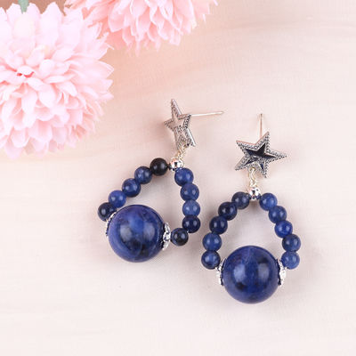Earrings Batu Kristal Kerajinan Tangan Sodalite Batu Permata Berkuah Bintang Amulets Pendant Earrings