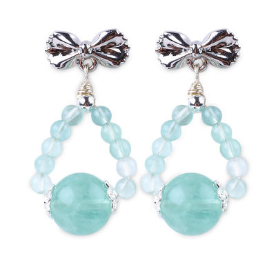 Earrings Batu Kristal Kerajinan Tangan Earrings Green Flourite Gemstone Beaded Bow Charms Pendant Earrings