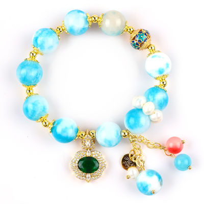 Tangan Batu permata ber manik Gelang Persian Jade Batu Alam Gelang Charms Adjustable Gelang Untuk Pesta Pakai harian