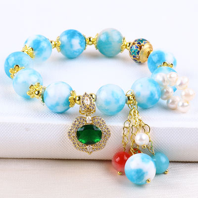 Tangan Batu permata ber manik Gelang Persian Jade Batu Alam Gelang Charms Adjustable Gelang Untuk Pesta Pakai harian