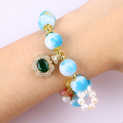 Tangan Batu permata ber manik Gelang Persian Jade Batu Alam Gelang Charms Adjustable Gelang Untuk Pesta Pakai harian