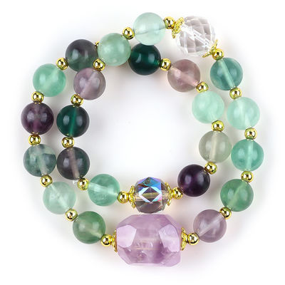 Handmade Batu permata manik-manik gelang warna alami Fluorite Batu gelang Adjustable Charms gelang untuk pesta setiap hari