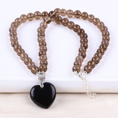 8mm Manik Obsidian Hitam Bersiuman Kuarsa Kristal Batu Kalung