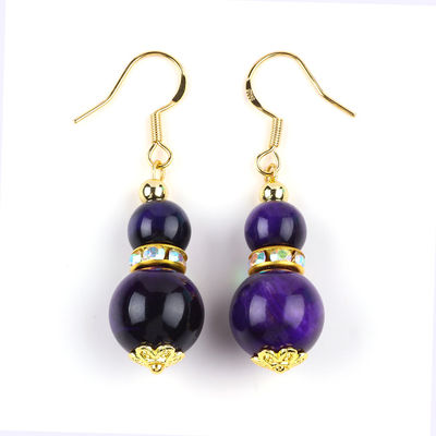 Batu Alam Spiritual Ungu Mata Harimau Kristal Bentuk Bulat Dangle Hook Earring Untuk Pakai Sehari-hari