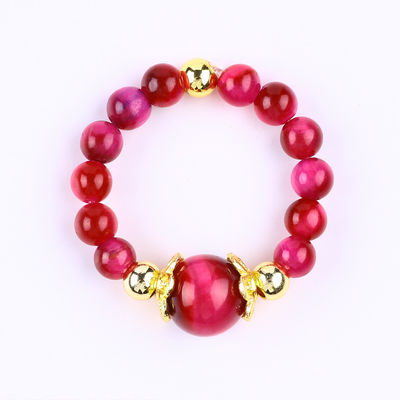 4MM Rose Red Tiger Eye Crystal Stretch Round Bead Ring Healing Stone Adjustable Ring Untuk Unisex