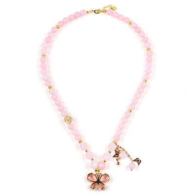Kupu-kupu Pesona Mawar Kuarsa Batu Kristal Sweater Kalung Penyembuhan Emosional