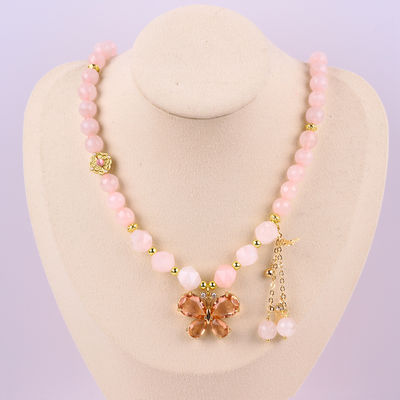 Kupu-kupu Pesona Mawar Kuarsa Batu Kristal Sweater Kalung Penyembuhan Emosional