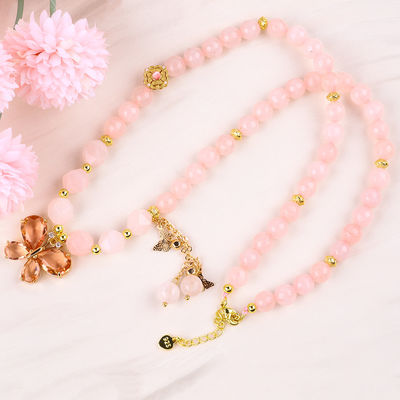 Kupu-kupu Pesona Mawar Kuarsa Batu Kristal Sweater Kalung Penyembuhan Emosional