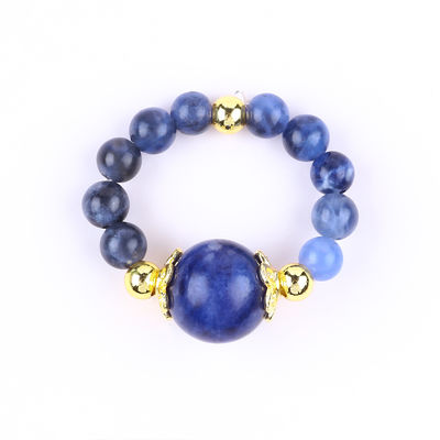 Natural Crystal 4MM Biru Sodalite Tembaga Plating Elastic Gold Tali Cincin Untuk Perhiasan Hadiah