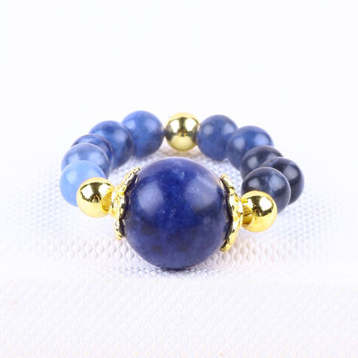 Natural Crystal 4MM Biru Sodalite Tembaga Plating Elastic Gold Tali Cincin Untuk Perhiasan Hadiah
