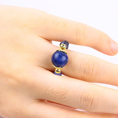 Natural Crystal 4MM Biru Sodalite Tembaga Plating Elastic Gold Tali Cincin Untuk Perhiasan Hadiah