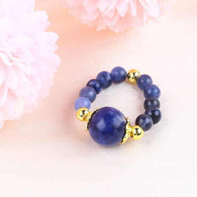 Natural Crystal 4MM Biru Sodalite Tembaga Plating Elastic Gold Tali Cincin Untuk Perhiasan Hadiah