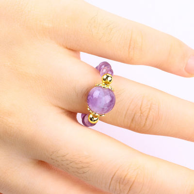 Handmade Unik 4MM Amethyst Kristal Batu permata Adjustable Elastic Ring Untuk Pakai Sehari-hari