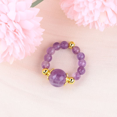 Handmade Unik 4MM Amethyst Kristal Batu permata Adjustable Elastic Ring Untuk Pakai Sehari-hari