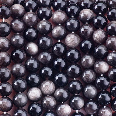 8mm Perak Obsidian Batu permata manik-manik Crystal Batu penyembuhan Manik-manik untuk pembuatan perhiasan
