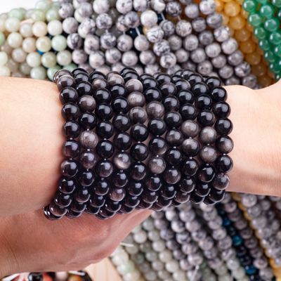 8mm Perak Obsidian Batu permata manik-manik Crystal Batu penyembuhan Manik-manik untuk pembuatan perhiasan