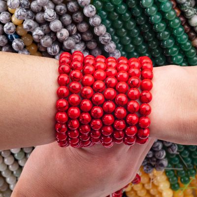 8mm buatan manusia Batu permata pirus merah manjur Batu kristal untuk pembuatan perhiasan