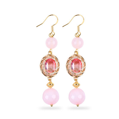 Multifaced Crystal Natural Rose Quartz Bentuk bulat manik dengan bentuk oval merah muda