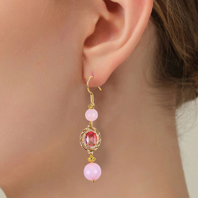 Multifaced Crystal Natural Rose Quartz Bentuk bulat manik dengan bentuk oval merah muda