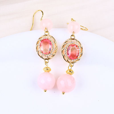 Multifaced Crystal Natural Rose Quartz Bentuk bulat manik dengan bentuk oval merah muda