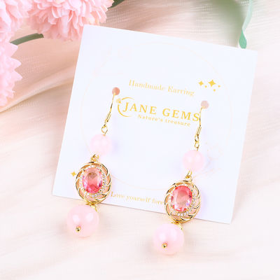 Multifaced Crystal Natural Rose Quartz Bentuk bulat manik dengan bentuk oval merah muda