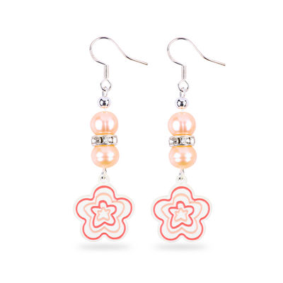 8mm Manik-manik Pink Mutiara Air Tawar Dangle Hook Earrings Bunga Pesona