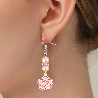8mm Manik-manik Pink Mutiara Air Tawar Dangle Hook Earrings Bunga Pesona