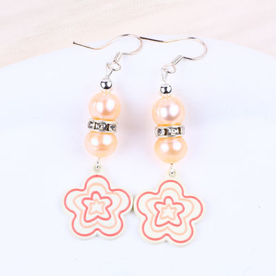 8mm Manik-manik Pink Mutiara Air Tawar Dangle Hook Earrings Bunga Pesona