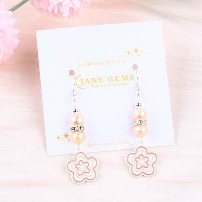 8mm Manik-manik Pink Mutiara Air Tawar Dangle Hook Earrings Bunga Pesona