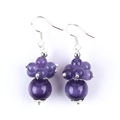 8MM Ungu Cat Eye buatan tangan DIY Manik Dangle Bunga Earring Desain Unik Earring Untuk Pakai Sehari-hari