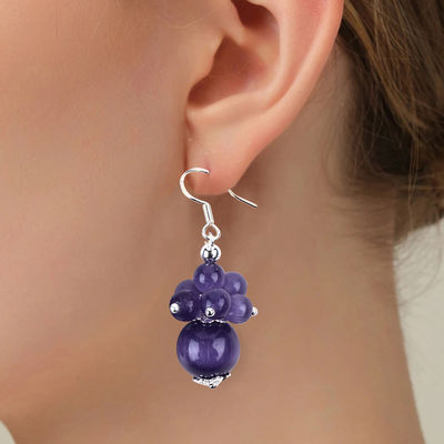 8MM Ungu Cat Eye buatan tangan DIY Manik Dangle Bunga Earring Desain Unik Earring Untuk Pakai Sehari-hari