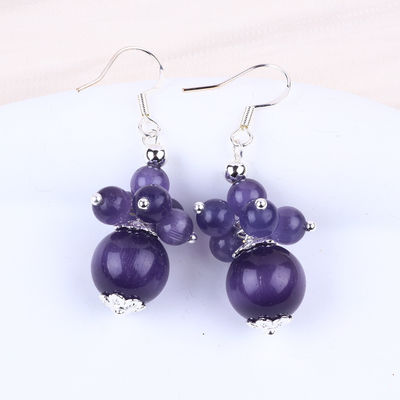8MM Ungu Cat Eye buatan tangan DIY Manik Dangle Bunga Earring Desain Unik Earring Untuk Pakai Sehari-hari