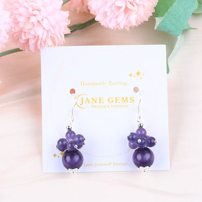 8MM Ungu Cat Eye buatan tangan DIY Manik Dangle Bunga Earring Desain Unik Earring Untuk Pakai Sehari-hari