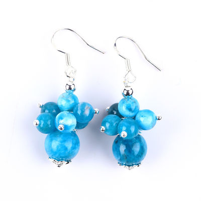 Batu permata Apatit Dainty Tembaga Perak Plating Batu Kristal Alam Dangle Bunga pendek Manik Earring