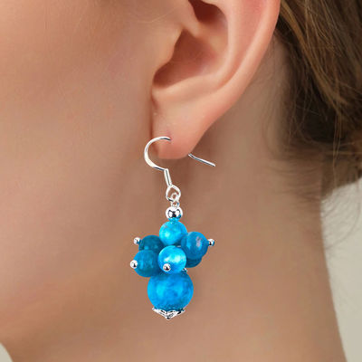 Batu permata Apatit Dainty Tembaga Perak Plating Batu Kristal Alam Dangle Bunga pendek Manik Earring