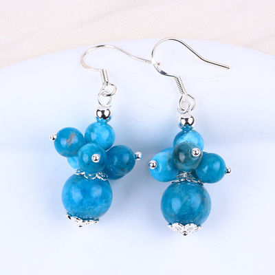 Batu permata Apatit Dainty Tembaga Perak Plating Batu Kristal Alam Dangle Bunga pendek Manik Earring