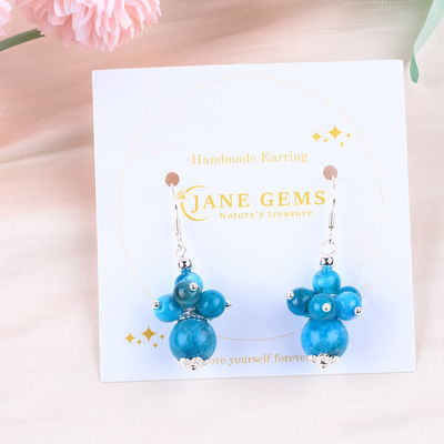Batu permata Apatit Dainty Tembaga Perak Plating Batu Kristal Alam Dangle Bunga pendek Manik Earring