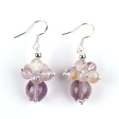 Earring Batu Alam 8MM 10MM Healing Lavender Azeztulite Crystal Bead Dangle Earring Bunga