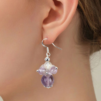Earring Batu Alam 8MM 10MM Healing Lavender Azeztulite Crystal Bead Dangle Earring Bunga