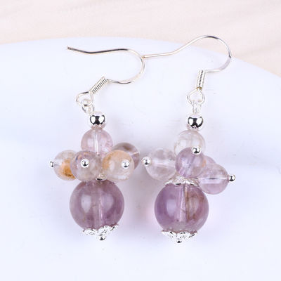 Earring Batu Alam 8MM 10MM Healing Lavender Azeztulite Crystal Bead Dangle Earring Bunga