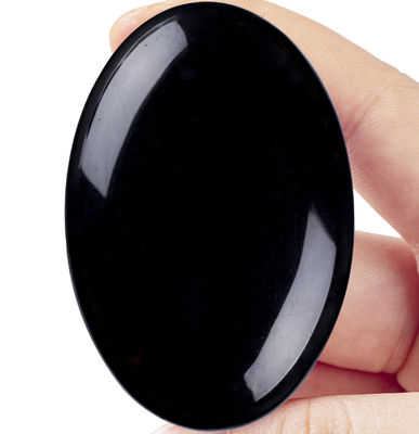 Natural Polished Black Obsidian Palm Stone Black Obsidian Pocket Worry Gemstone Untuk Mengurangi Stres Dekorasi Rumah