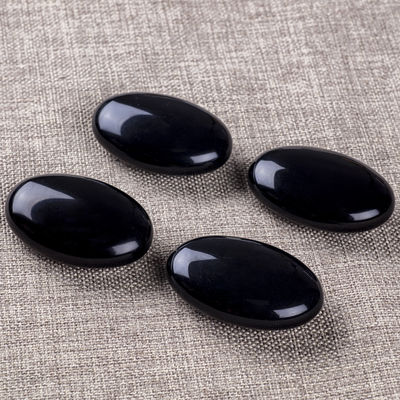 Natural Polished Black Obsidian Palm Stone Black Obsidian Pocket Worry Gemstone Untuk Mengurangi Stres Dekorasi Rumah