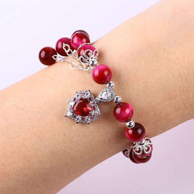 8mm Batu Bulat Mawar Mata Harimau Merah Manik Stretch Gelang