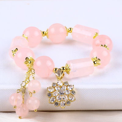 12MM 14MM Pink Rose Quartz Crystal Bead Bracelet Healing Gemstone Bracelets