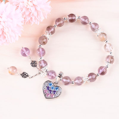 Handmade DIY Lavender Azeztulite Natural Stone Bead Bracelet Untuk Hadiah