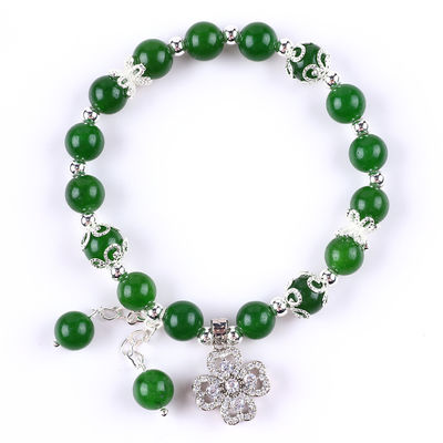 8MM Batu Jade Hijau Hitam dengan Spinner Bunga Pesona Penyembuhan Spiritual Bentuk Bulat Stretch Bead Gelang
