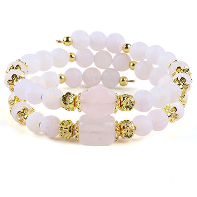 Authentic White Weathered Agate Crystal Stone Spiritual Healing Round Shape Adjustable Double Layer Crystal Bead Bangle